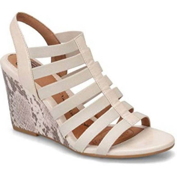 Sofft Shoes - Sofft Cream Ivory Off White Snake Print Gladiator Strappy Wedge Heeled Sandals